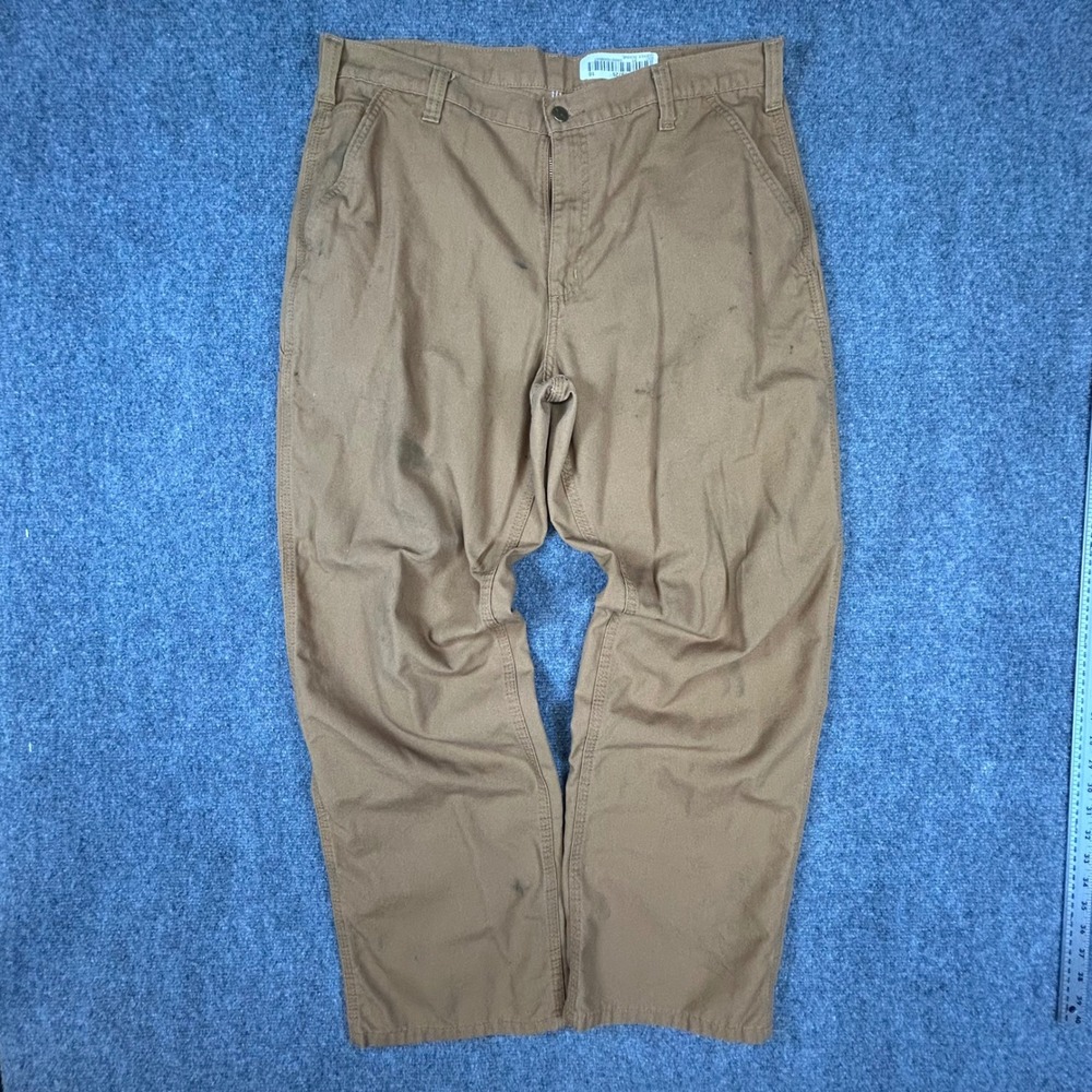 Carhartt Mens Brown Dungaree Fit Canvas Work Pants 36x32 Stained Distressed
